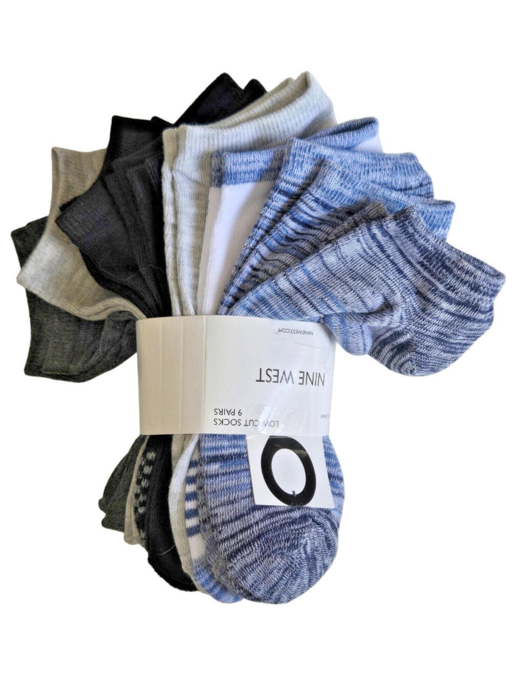 Nine West Women's Socks 9 Pairs Low Cut Gray, Navy, Blue White NWT